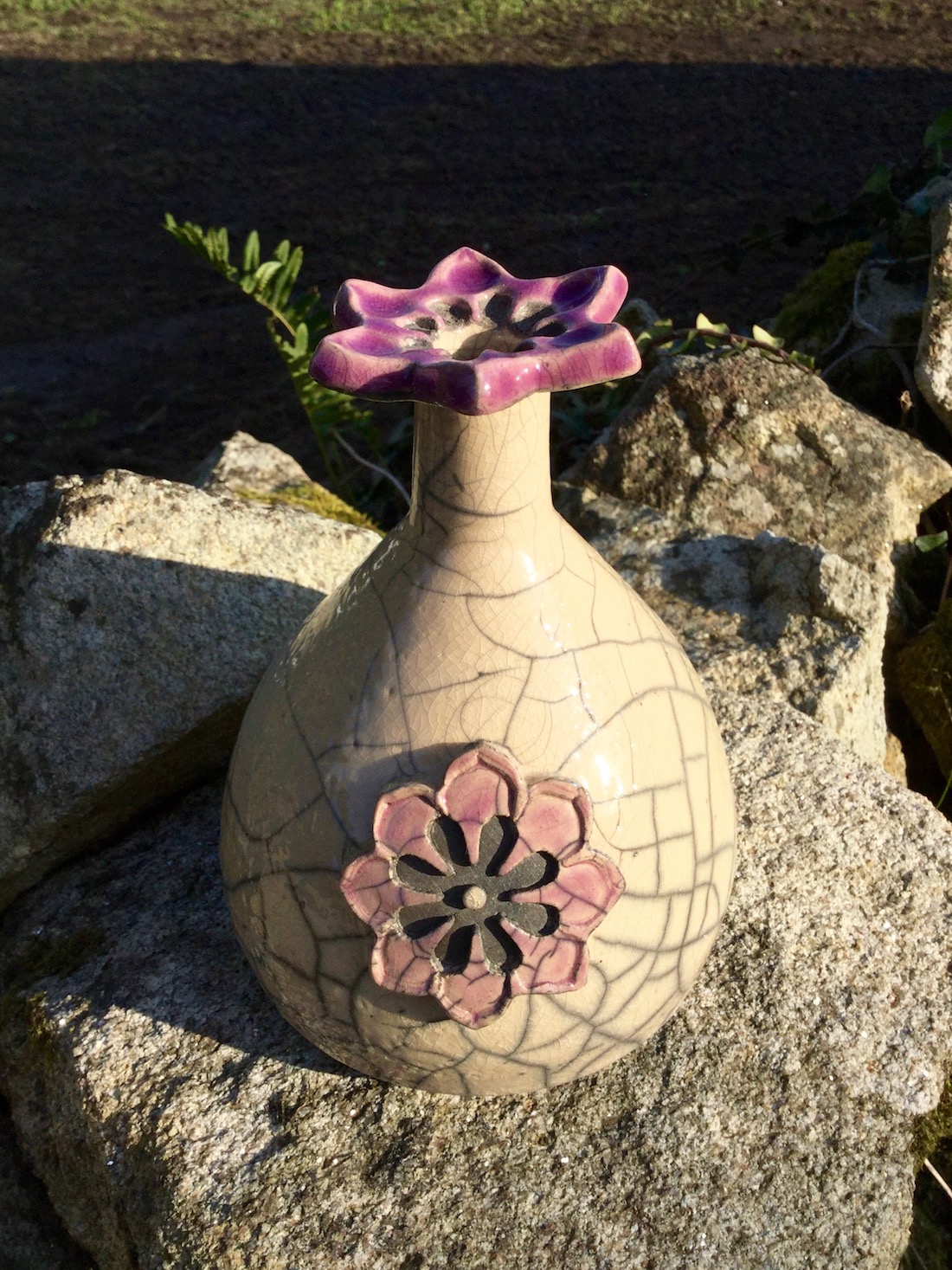 vase fleur en raku rose